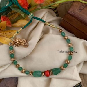 Green beads and Coral short chain set