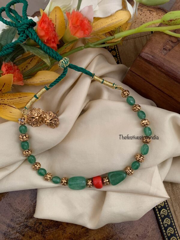 Green beads and Coral short chain set