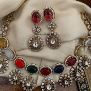 Bridal Moissanite stone & Victorian polish multi colour drop set | Necklace | Wedding
