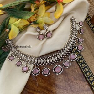 Victorian Pink droplets necklace set | Bridal