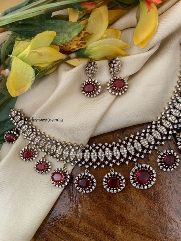Victorian Maroon droplets necklace set | Bridal