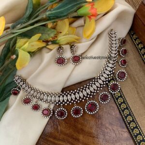 Victorian Maroon droplets necklace set | Bridal