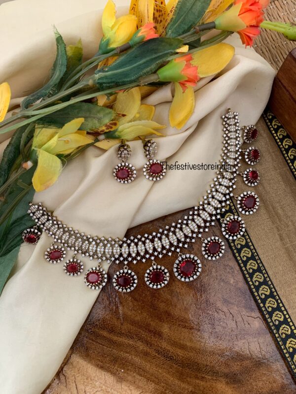 Victorian Maroon droplets necklace set | Bridal