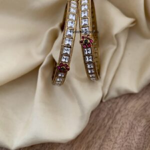 White stone floral motif bangles - Set of 2