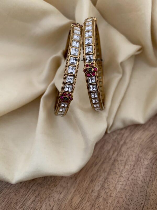 White stone floral motif bangles - Set of 2