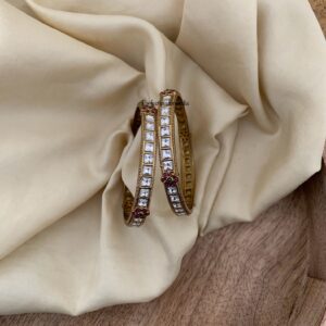 White stone floral motif bangles - Set of 2