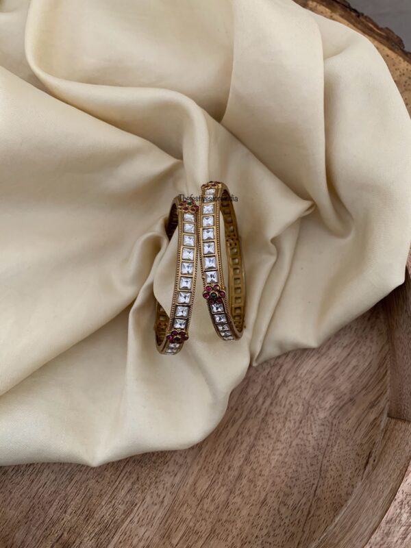 White stone floral motif bangles - Set of 2