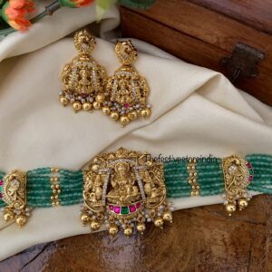 Bridal Nakshi Lakshmi green beads choker set