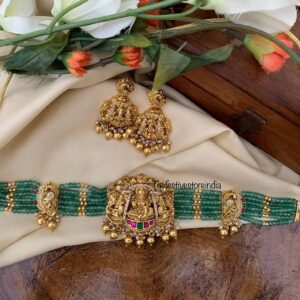Bridal Nakshi Lakshmi green beads choker set