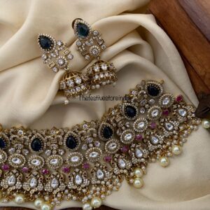 Bridal Kundan white blue ruby stone choker set