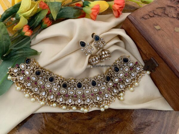 Bridal Kundan white blue ruby stone choker set