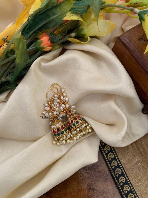 Hook cluster pearls kemp jhumkas