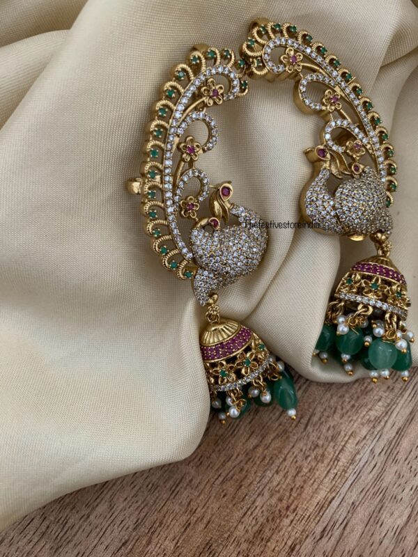 AD peacock earcuff jhumkas