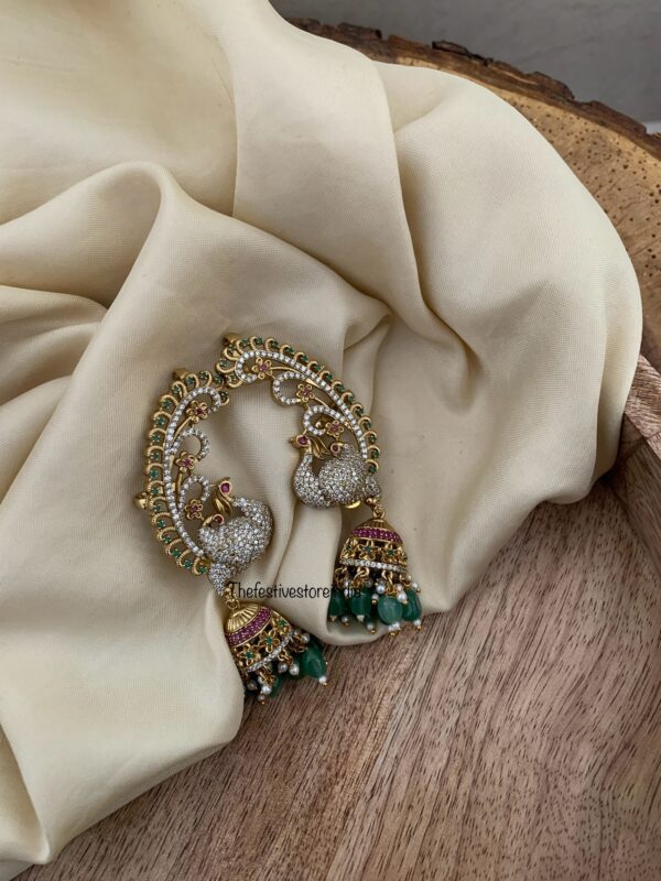 AD peacock earcuff jhumkas