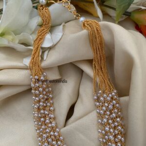 15 layer white pearls mid length maala