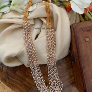 15 layer white pearls mid length maala