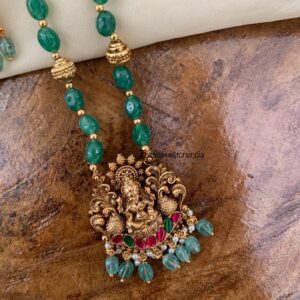 Green beads mid length Lakshmi Haaram set