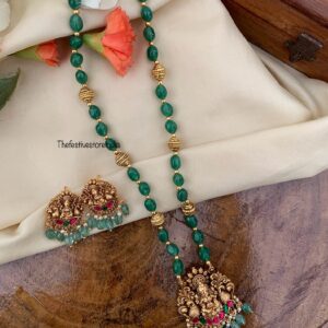 Green beads mid length Lakshmi Haaram set