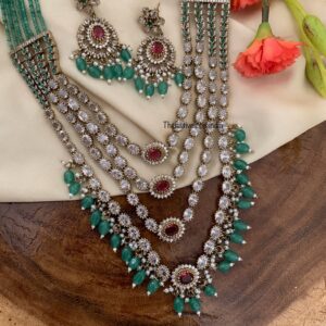 4 layer dull gold Victorian haaram set | Haaram | Bridal | long chain