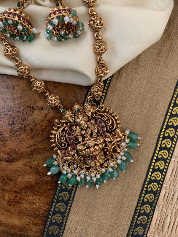 Budgeted antique polish matte Lakshmi haaram set | Haaram | Bridal | long chain