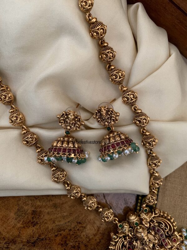Budgeted antique polish matte Lakshmi haaram set | Haaram | Bridal | long chain