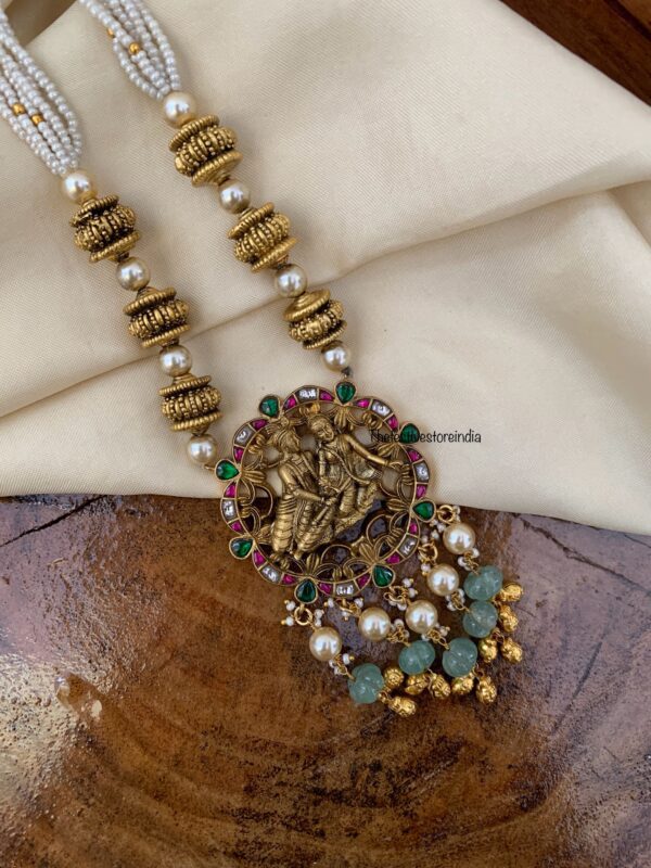 Jadau Radha Krishna mid length pearl maala