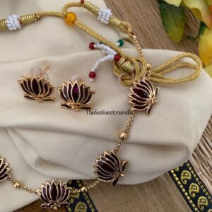 Budgeted enamel painted lotus necklace set - Brown