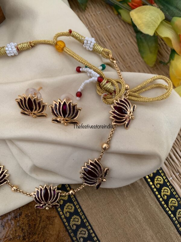 Budgeted enamel painted lotus necklace set - Brown