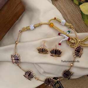 Budgeted enamel painted lotus necklace set - Brown