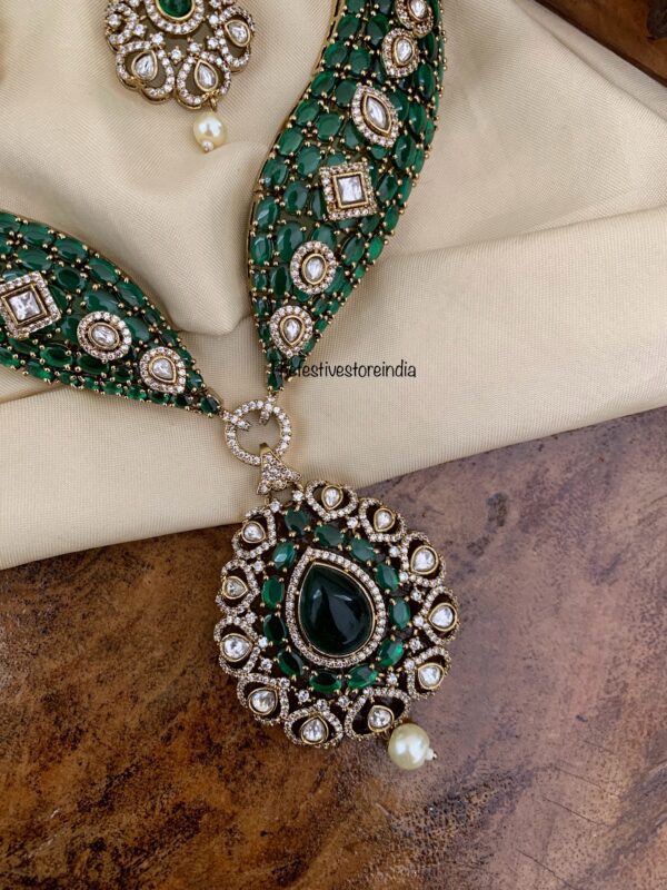 Grand All green stone statement necklace set | Bridal | Necklace | Wedding