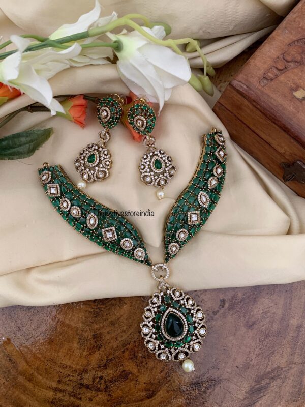 Grand All green stone statement necklace set | Bridal | Necklace | Wedding