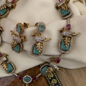 Mint Ruby bird Victorian necklace set | Bridal | Necklace | Wedding