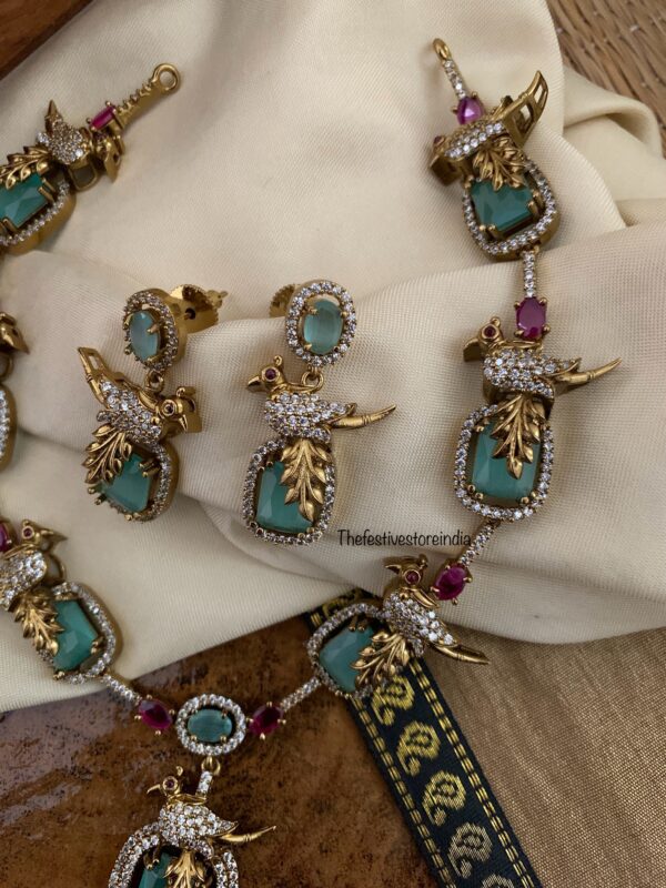 Mint Ruby bird Victorian necklace set | Bridal | Necklace | Wedding