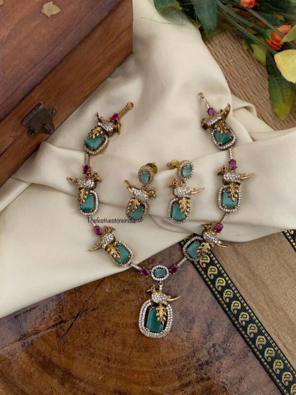 Mint Ruby bird Victorian necklace set | Bridal | Necklace | Wedding