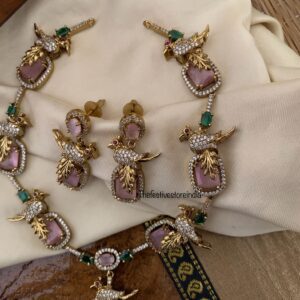 Pink Mint bird Victorian necklace set | Bridal | Necklace | Wedding
