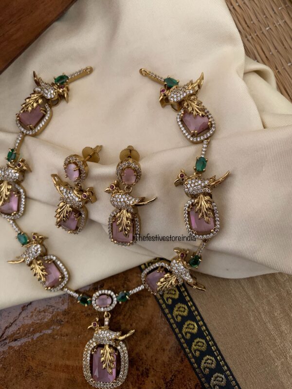 Pink Mint bird Victorian necklace set | Bridal | Necklace | Wedding