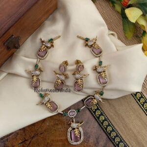 Pink Mint bird Victorian necklace set | Bridal | Necklace | Wedding