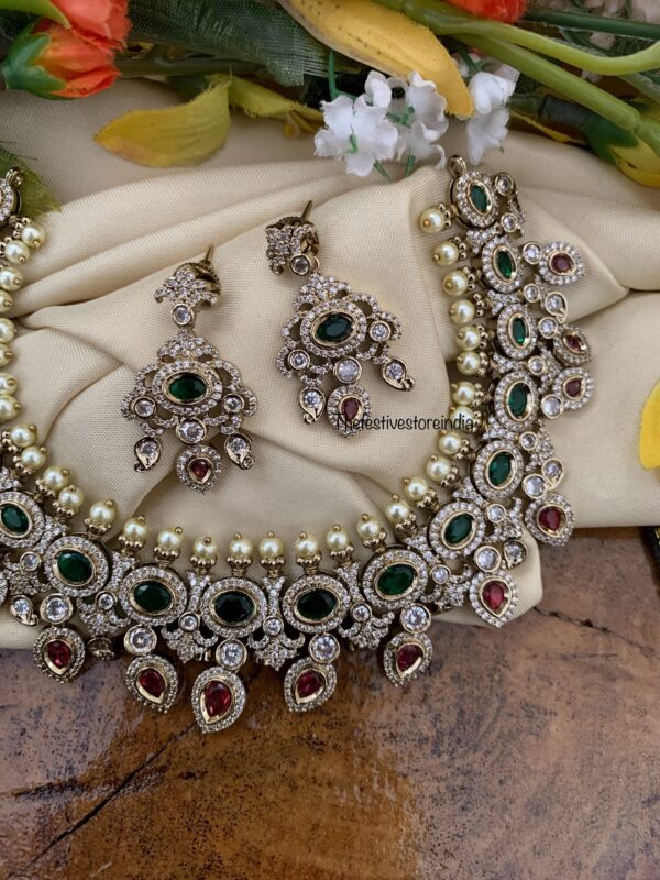 Diamonds and Multi color droplets necklace set