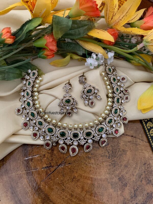 Diamonds and Multi color droplets necklace set
