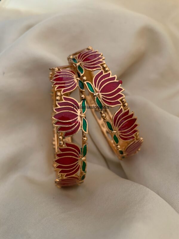 Budgeted Matte enamel painted lotus bangles - Set of 2