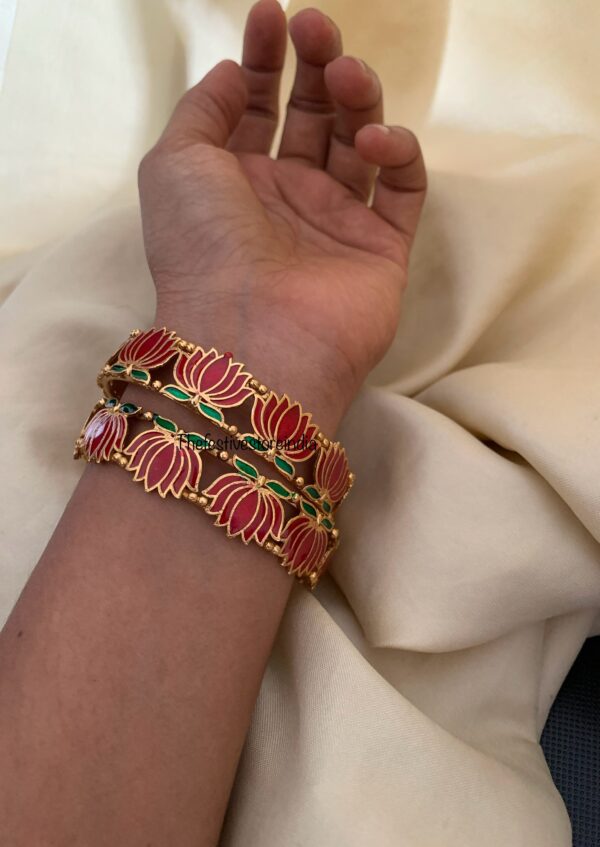 Budgeted Matte enamel painted lotus bangles - Set of 2