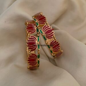 Budgeted Matte enamel painted lotus bangles - Set of 2