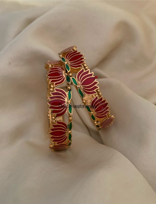 Budgeted Matte enamel painted lotus bangles - Set of 2