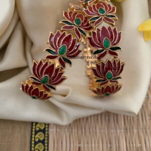 Premium enamel painted Lotus bangles - Set of 2 - RED