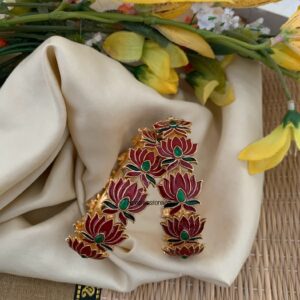 Premium enamel painted Lotus bangles - Set of 2 - RED