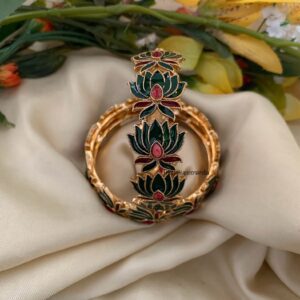 Premium enamel painted Lotus bangles - Set of 2 - GREEN