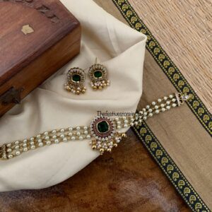Pearl multi color pendant choker set