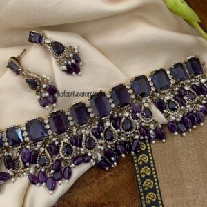 Bridal all stones choker set - Amethyst / Purple