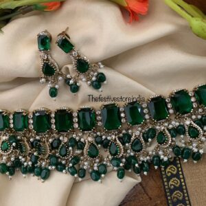 Bridal all stones choker set - Emerald / Green