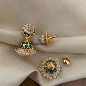 Cluster pearl micro gold 2 in 1 jhumka - Green